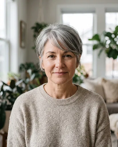 Middle-Aged Woman With Gray Pixie Cut