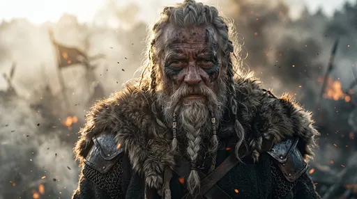 Older Norse Chieftain on Smoky Battlefield