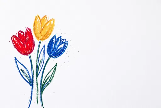 Oil Pastel Drawing of Three Tulips