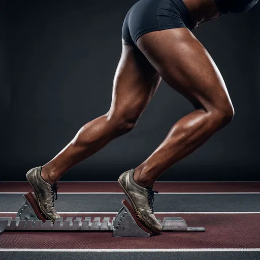 Sprinter Muscular Legs in Starting Blocks
