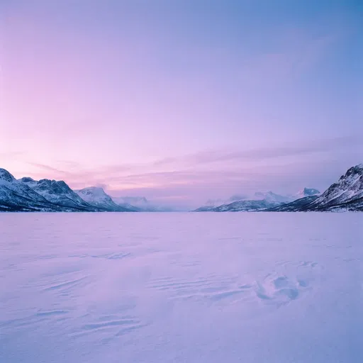 Pastel Twilight Over Frozen Alpine Lake
