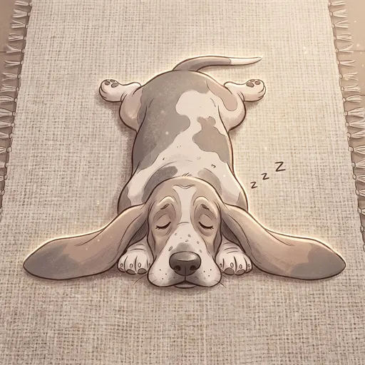 Sleepy Cartoon Basset Hound on Rug