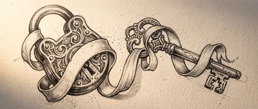 Graphite Sketch of Ornate Lock and Key