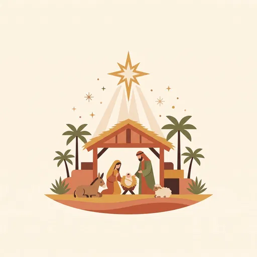 Modern Flat Christmas Nativity Scene Illustration