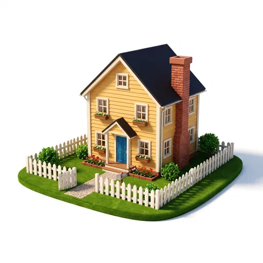 3D Cartoon Yellow Family House
