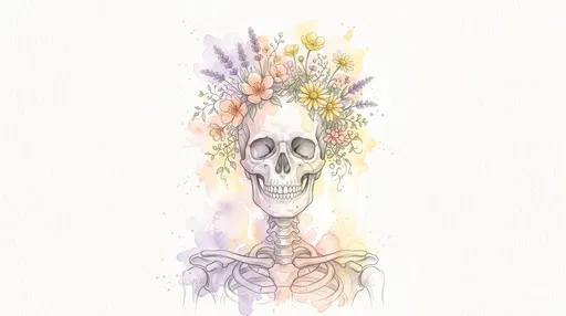 Watercolor Skeleton With Pastel Flower Crown