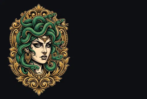 Neo-Traditional Medusa Tattoo Flash Illustration