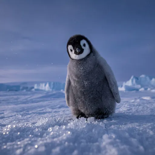 Fluffy Baby Emperor Penguin on Snow