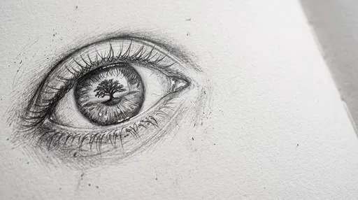 Pencil Sketch of Eye Reflecting Tree