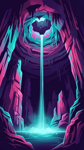 Neon Cavern Waterfall Graphic Illustration