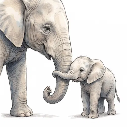 Adult and Baby Elephant Illustration