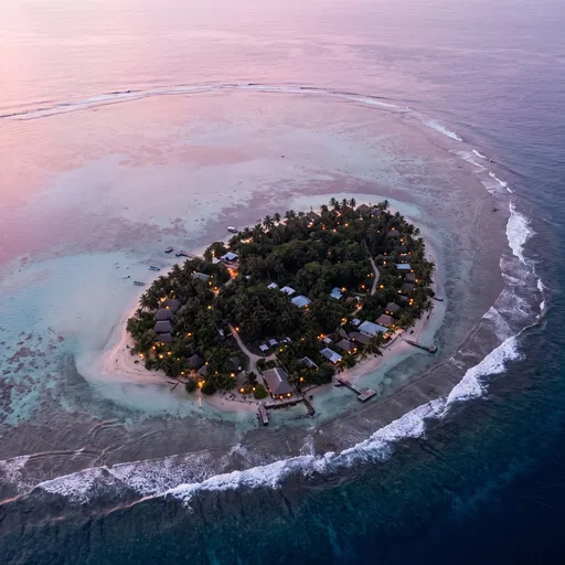 Aerial View of Coral Island at Dusk
