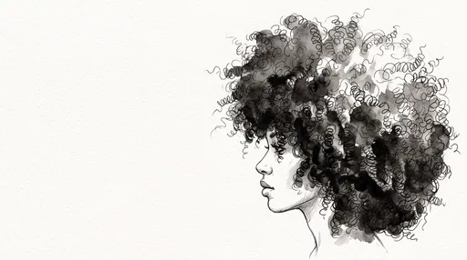 Monochrome Ink Illustration of Curly Afro Profile