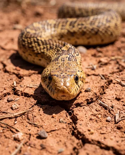 Bullsnake Resting on Cracked Red Clay