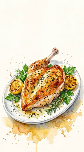 Watercolor Lemon Herb Chicken Breast Illustration