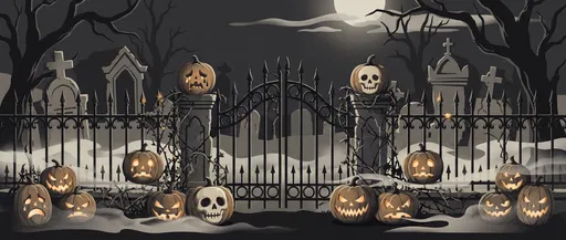 Spooky Graveyard Fence With Jack-o'-Lanterns