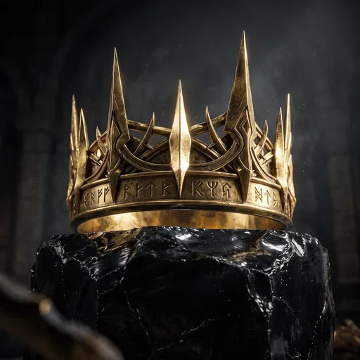 Fantasy Gold Crown on Obsidian Plinth