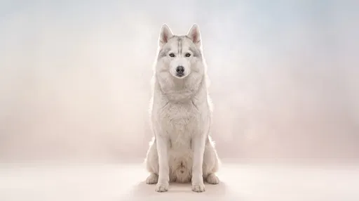 Symmetrical Studio Portrait of White Husky