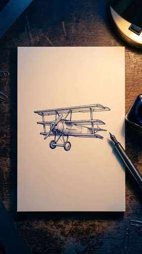 Blue Ink Triplane Drawing on Notepad
