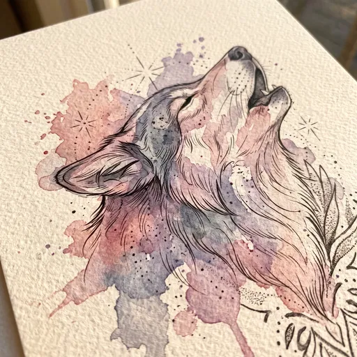 Watercolor Howling Wolf Tattoo Illustration