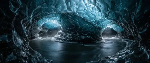 Glowing Subterranean Glacial Ice Cave River