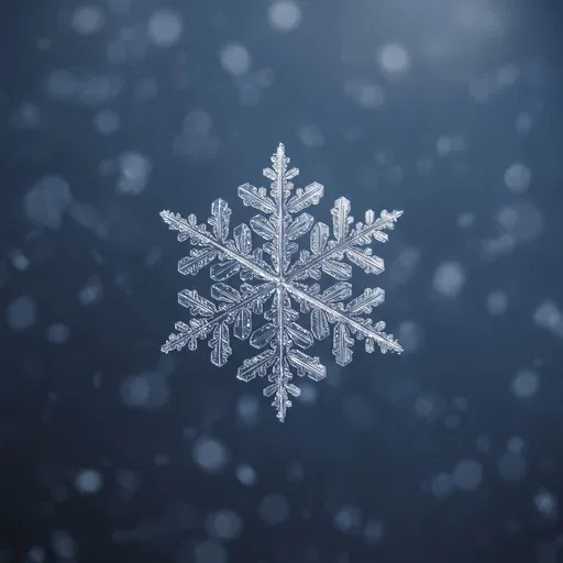 Macro Translucent Snowflake on Blue Background
