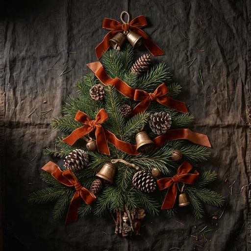 Rustic Flat Lay Christmas Tree Arrangement