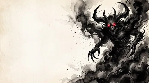 Watercolor Shadow Demon With Glowing Red Eyes