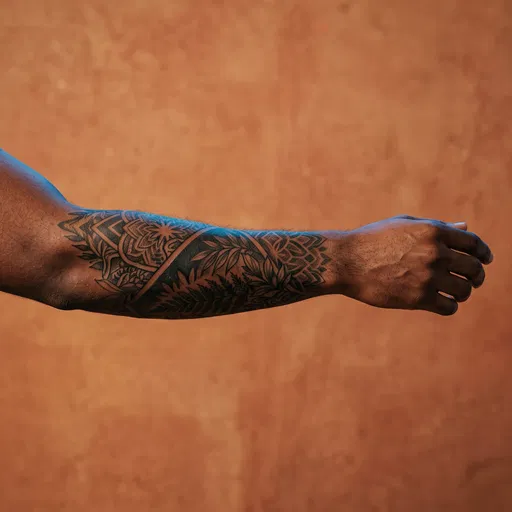 Forearm With Geometric and Botanical Tattoo