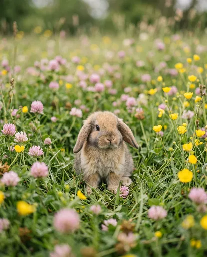 Baby Lop Rabbit in Spring Meadow