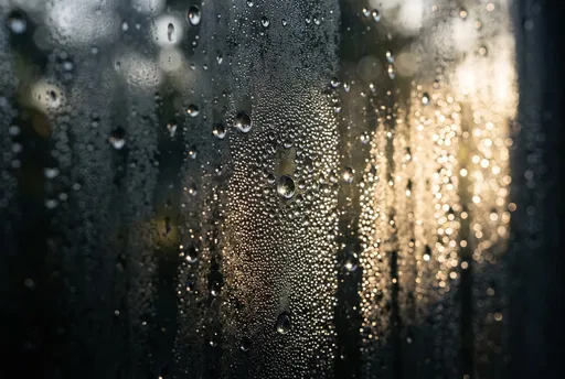 Sunlight Through Dewy Dark Window Pane