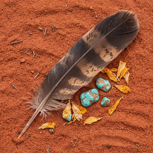 Eagle Feather and Turquoise on Red Sand