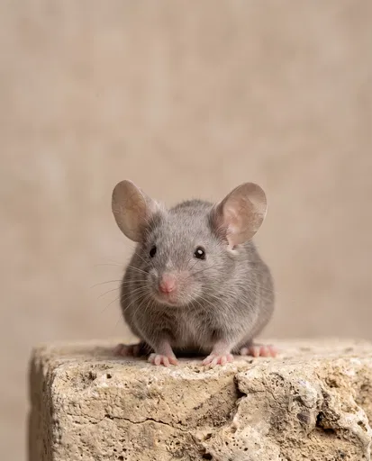Grey Mouse on Limestone Block