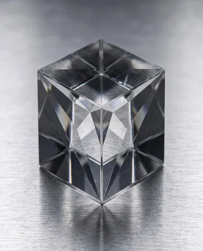 Faceted Crystal Cube on Brushed Metal