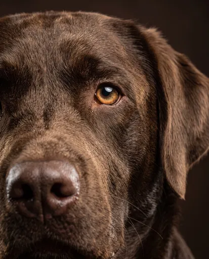 Close-Up Studio Portrait of Chocolate Labrador