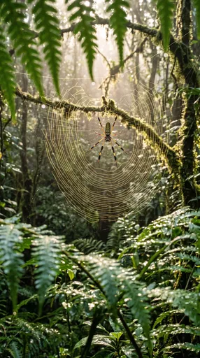 Golden Orb Weaver Spider in Rainforest Web