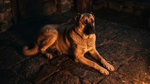 Kangal Dog Resting by Warm Firelight