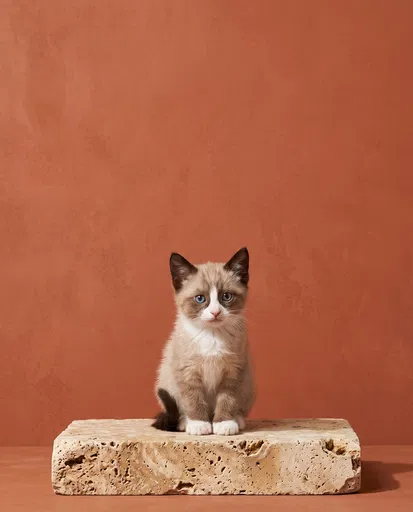 Snowshoe Kitten on Travertine Block