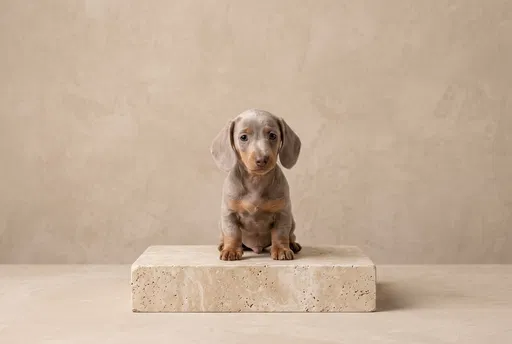Dachshund Puppy on Stone Block