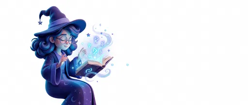 3D Cartoon Witch Reading Glowing Spellbook