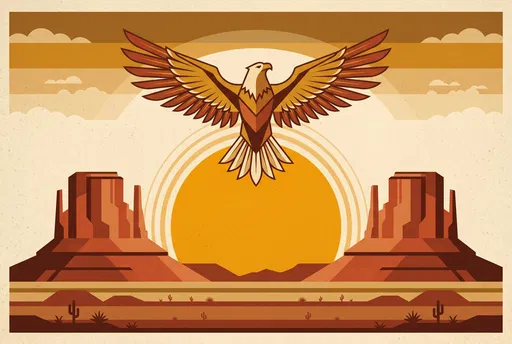 Geometric Eagle Over Desert Mesas Illustration
