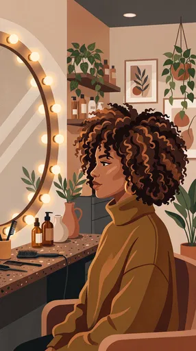Woman with Curly Hair in Salon Illustration
