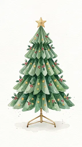 Watercolor Pop-Up Christmas Tree Illustration
