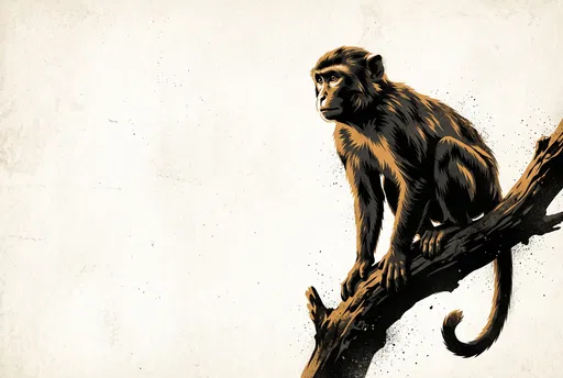 Stencil Graphic of Macaque on Branch