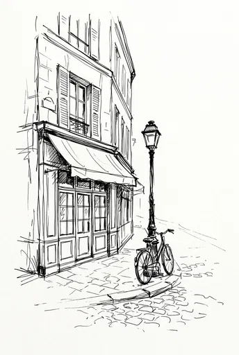 Ink Sketch of Street Corner and Bicycle