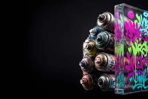 Graffiti Spray Cans and Acrylic Block