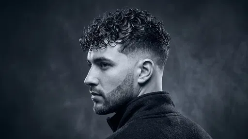 Monochrome Portrait of Man with Curly Fade