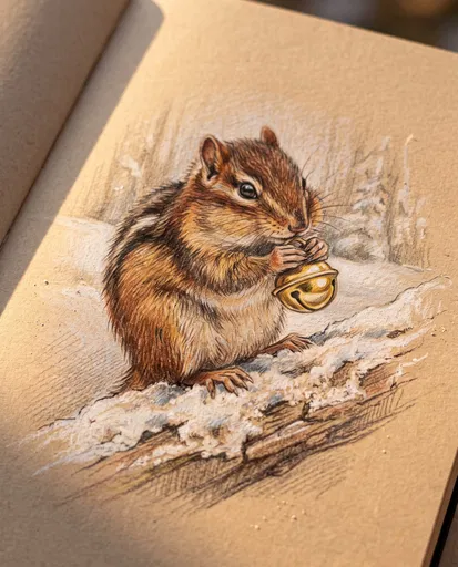 Colored Pencil Sketch of Christmas Chipmunk