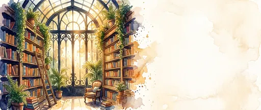 Watercolor Conservatory Library Banner with Copy Space
