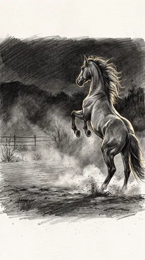 Graphite Drawing of a Rearing Stallion